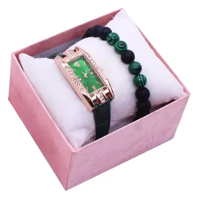 Rose Gold Green Dial Women's Watch with Diamond Bracelet