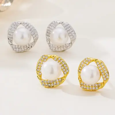 Elegant Pearl & Zircon Earrings for Girls