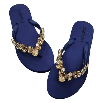 Summer New Rhinestone Flip-Flops Women's Flat Heel Fashionable Flip-Flops Casual Non-Slip Summer Beach Sandals