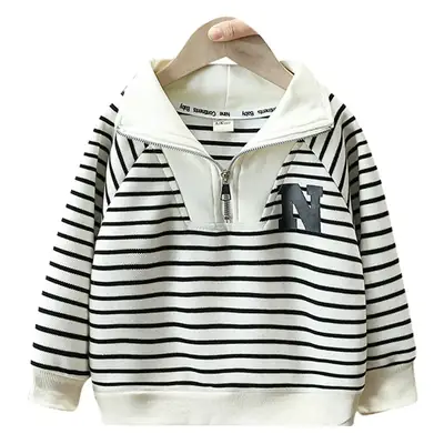 2655 Boys Long Sleeve T-Shirt Black White Striped 2026