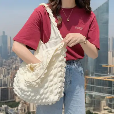 Women Bubble Fluffy Shoulder Bag Yellow