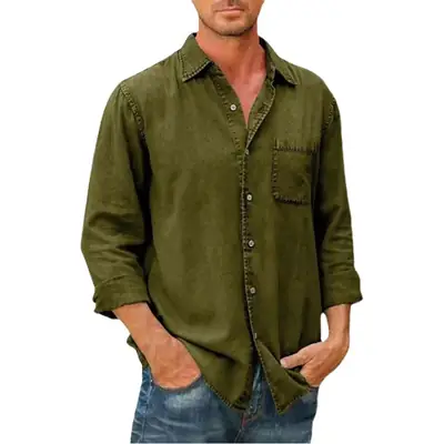 Men's 2024 Autumn Shirt Light Grey Lapel Pocket Single Breasted