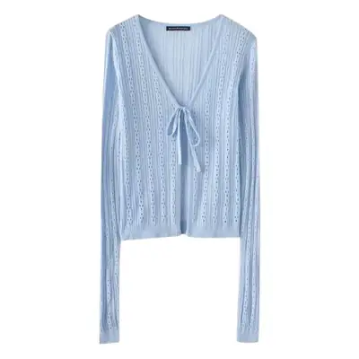 Light Blue Hollow Knitted Long Sleeve Cardigan