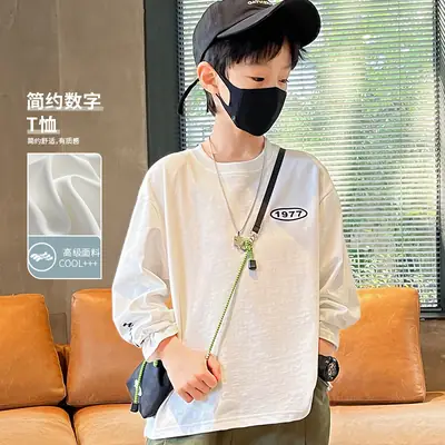 Boys Long Sleeve Green Cotton T-Shirt Spring Fall 2025
