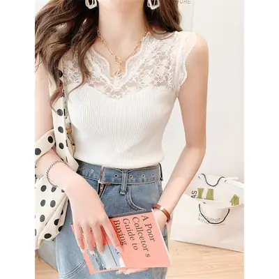 Black Lace Sleeveless Camisole Women Korean Style Slim Fit