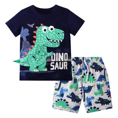 Boy T-Shirt Shorts Set with Elephant Print Brown Sweatpants