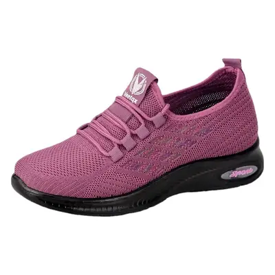 Women's Cross-Border Fly-Knit Casual Sports Shoes, Fashionable Versatile Lace-Up Shoes, Soft-Soled Breathable Polyurethane Mom Shoes with Hollow Design