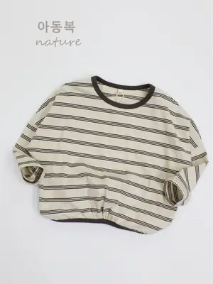 Girls Striped Cotton T-Shirt Long Sleeve Casual Korean Style