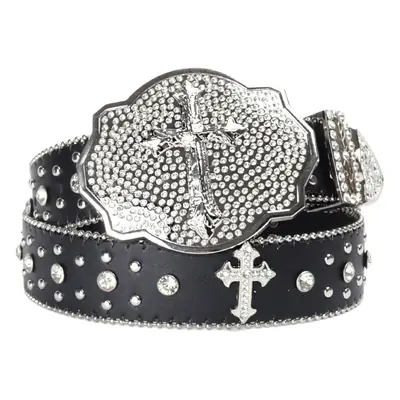 Men Women Rhinestone Belt Western Denim Diamond Design Leather Belt