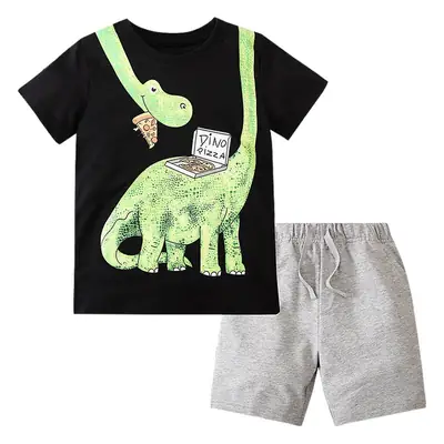 European & American Boys T-Shirt Shorts Set Dinosaur Print