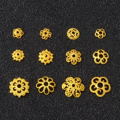 18K Gold Floral Spacer Beads Set for Jewelry Making