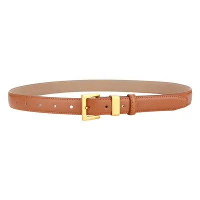 Black Genuine Leather Women's Belt with Gold Buckle