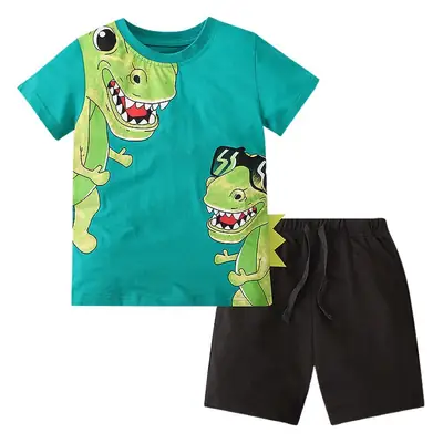 Boys T-Rex Graphic Shorts Set Black Silver Summer