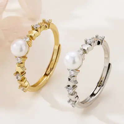 Two Color Pearl Star Zircon Rings for Women