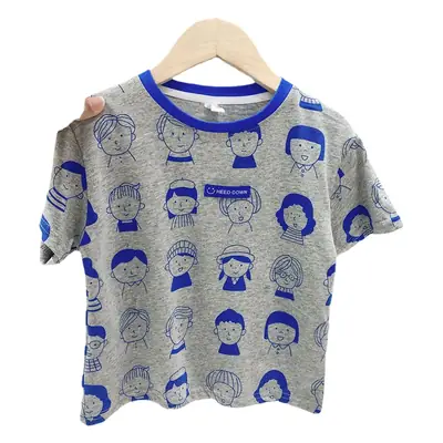 2023 Kids T-Shirt Gray Blue Cartoon Print Elastic Waist