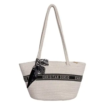 Women's Straw Tote Bag with Brand Embroidery