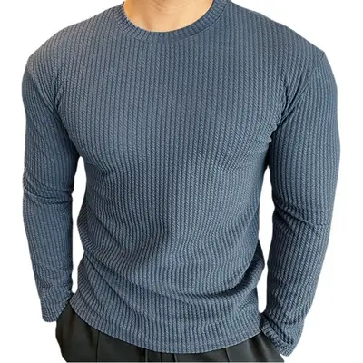 Men's Black Knit Long Sleeve T-Shirt Spring Trbottomy Brand