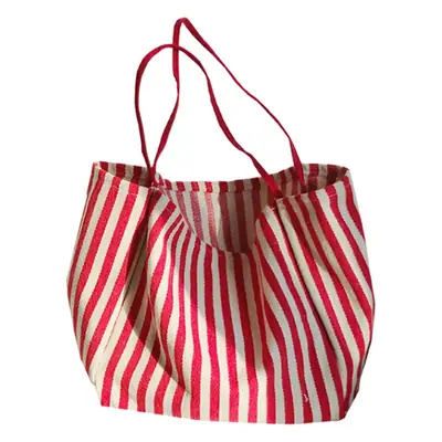 Large Striped Canvas Shoulder Bag Red White