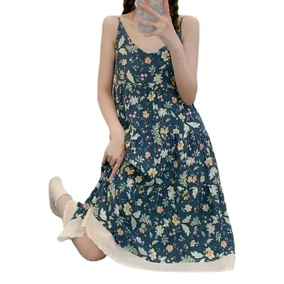 Cotton Silk Nightgown Women's Summer Thin Sexy Faux Cotton Silk Sling Dress Japanese Style Palace Style Pajamas Home Clothes