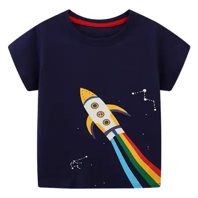 2025 Summer Boys T-Shirt Navy Blue Round Neck Short Sleeve