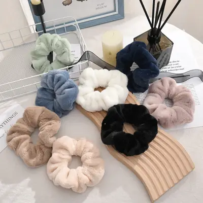 Plush Fat Faux Fur Hair Ring Brown
