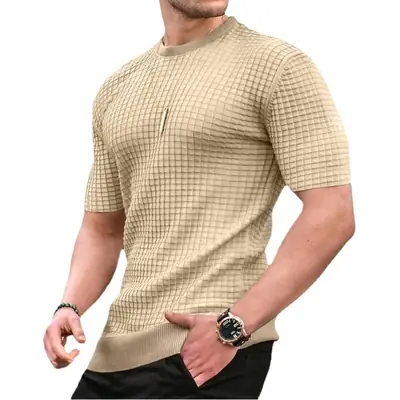 Men's 2025 Square T-Shirt White Round Neck Half Sleeve