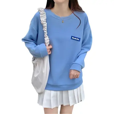 Women Grey Letter Label Long Sleeve Sweatshirt