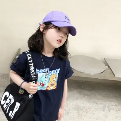 Girls Cotton T-Shirt Blue Graphic 2025 Summer