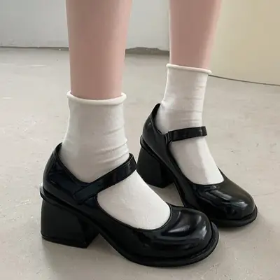 Black Retro Mary Jane High Heel Shoes Women Spring 2023