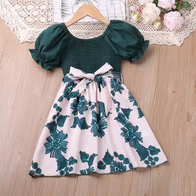 2023 Red Floral Short Sleeve Girls Dress for Women