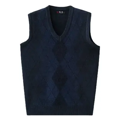Men's V Neck Quilted Pullover Vest Brown Jacquard