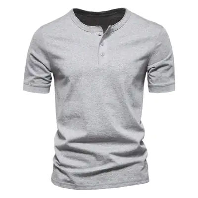 Men's Blue Henley T-Shirt Round Neck Short Sleeve