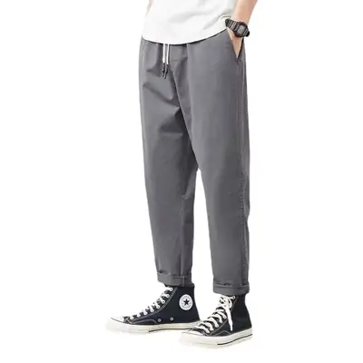 Men's Green Straight Ankle Pants Spring Autumn Thin Casual