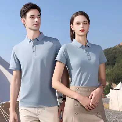 Men Light Blue Polo Shirt with Logo Print