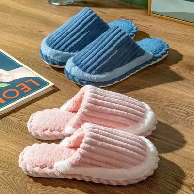 New cotton slippers Women's Home thick bottom warm indoor floor confinement shoes non-slip couple autumn and winter shoes men