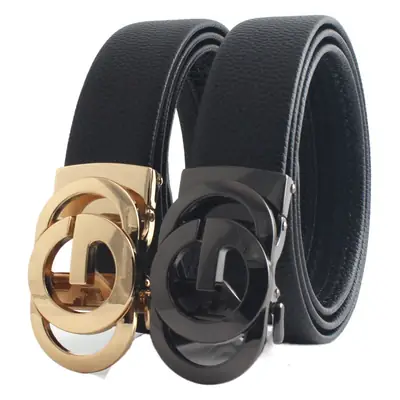 Hongsheng Men's Genuine Leather Belt with Hollow Letter Buckle