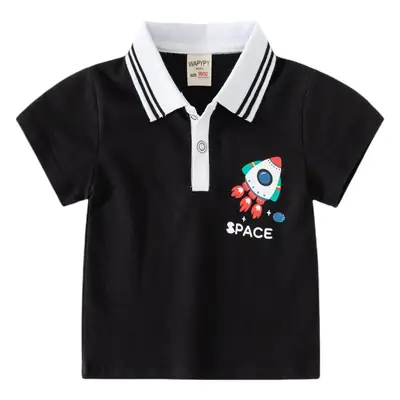 Boys Space Cartoon Polo Shirt Light Blue 2024