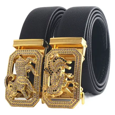 Hongsheng Men's Rhinestone Inlay Belt with Dragon Design