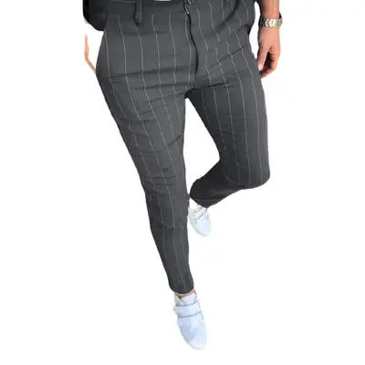 Men Blue Striped Slim Fit Pants 2025