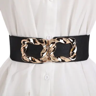 Women's Elastic Wide Girdle Belt with Gold Chain