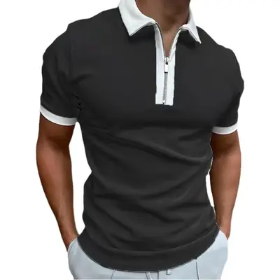 Men's Digital Printed Polo Shirt Light Grey Short Sleeve