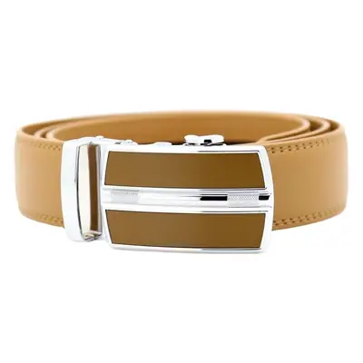 Men's Khaki Leather Belt with Automatic Buckle 3.5cm