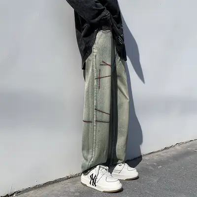 Men's Black Loose Straight Jeans 2023 Spring Autumn