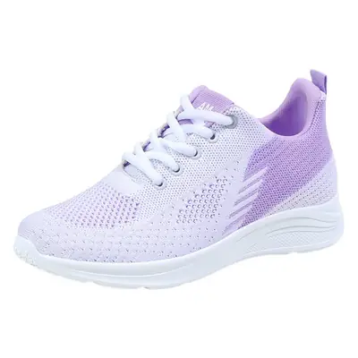 Women Flyknit Mesh Sports Shoes Purple White