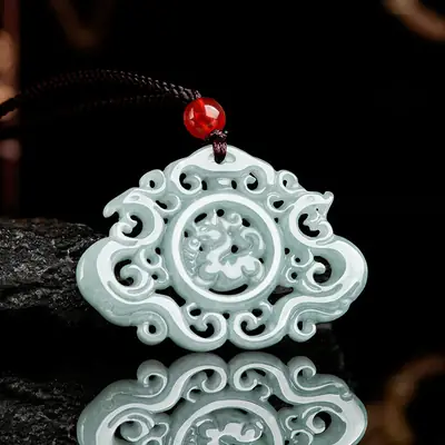 Jade Pendant Blue Water Hollow Antique Longfeng Brand