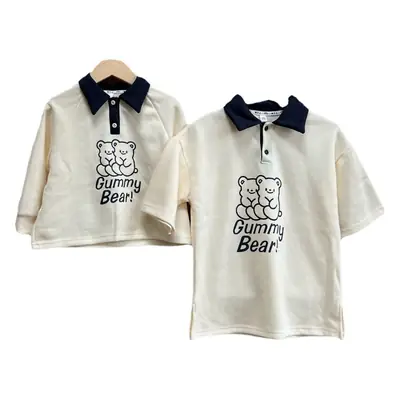 Baby Teddy Bear Polo Shorts Set Cream Navy