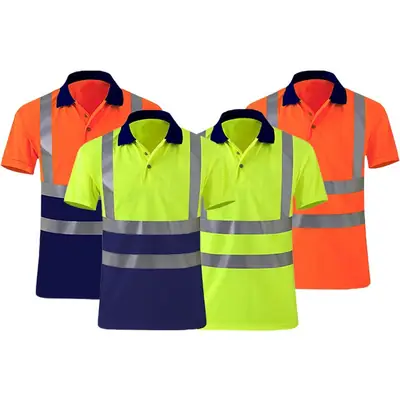 Reflective Strip Polo Shirt Navy Yellow Blue Medium