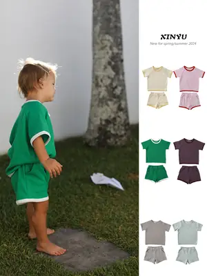 Summer Kids T-Shirt Shorts Set Cream Yellow 2025