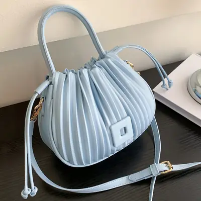 Light Green Pleated Shoulder Bag for Women