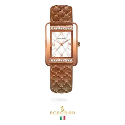 Bobobird Diamond Studded Women's Watch Black Leather Band